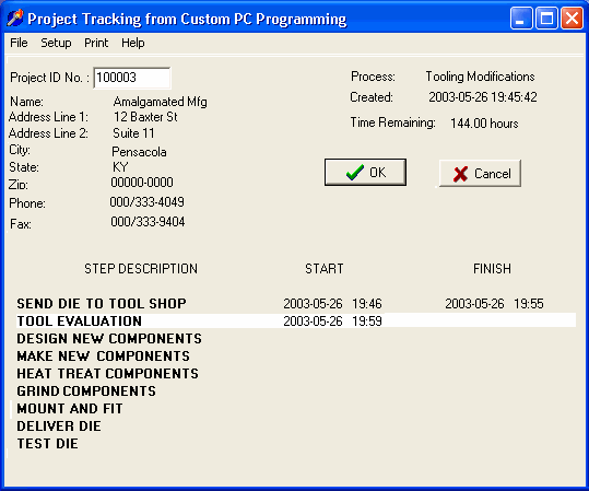 Summary and update screen for cPCp ProcessTracker
