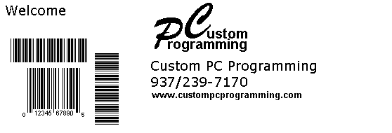 Welcome page logo for Custom PC Programming creating business Software for barcode,delivery tracking,data analysis